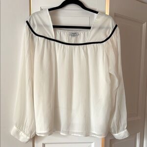 ✨ Kensie White & Black Long Sleeve Blouse Large ✨